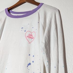 Chaser | NWT Paint Splatter Girl Power Long Sleeve T-Shirt - White, Size Medium